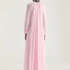 Aftenkjole med ballonærmer i silkechiffon