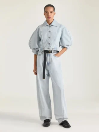 Back-to-front-kokonjakke i lyseblåt denim
