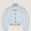 Back-to-front-kokonjakke i lyseblåt denim Back-to-front-kokonjakke i lyseblåt denim
