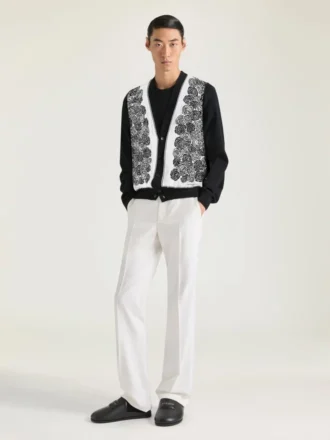 Cardigan i bomuldsstrik med blomsterprint