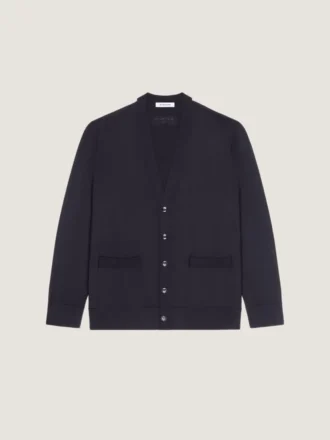 Cardigan i uld med grosgrain-detaljer