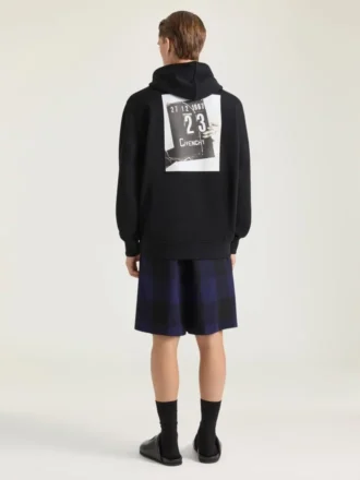 Couture Seam-hoodie i fleece med klapperbræt-print