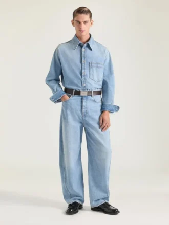 Couture-overshirt med sømme i lyseblåt denim