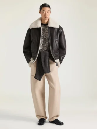 Couture-søm Aviator-blouson i læder og lammeskind