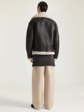 Couture-søm Aviator-blouson i læder og lammeskind