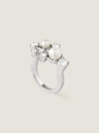 Crystal Pearl-ring i metal, krystaller og perler