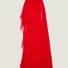 Draperet aftenkjole i chiffon med kappe