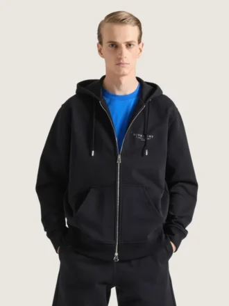 Hættetrøje i fleece med lynlås og Givenchy-stempelprint