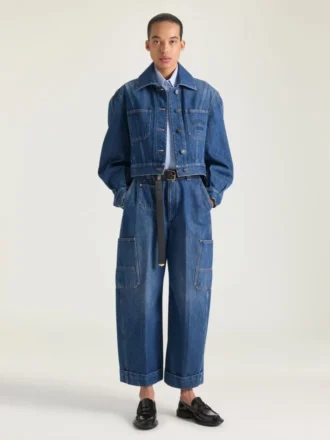 Medium blå cropped Cocoon Cargo-jeans