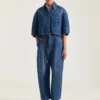 Kort kokon-skjorte i mellemblå denim Kort kokon-skjorte i mellemblå denim