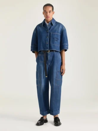 Kort kokon-skjorte i mellemblå denim