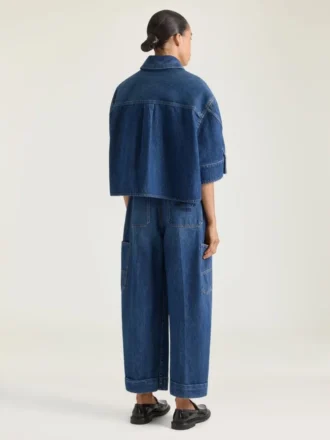 Kort kokon-skjorte i mellemblå denim