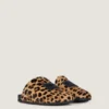 Label flade mule-sko i pony-effekt læder med leopardmønster