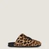 Label flade mule-sko i pony-effekt læder med leopardmønster
