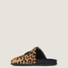 Label flade mule-sko i pony-effekt læder med leopardmønster