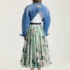 Lang cirkulær nederdel i poplin med rosemønster Lang cirkulær nederdel i poplin med rosemønster
