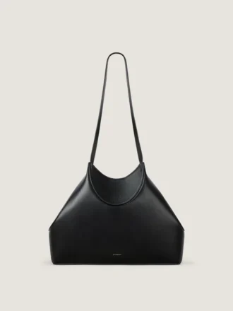 Lille facetteret totebag i kornet læder