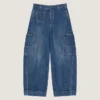 Medium blå cropped Cocoon Cargo-jeans