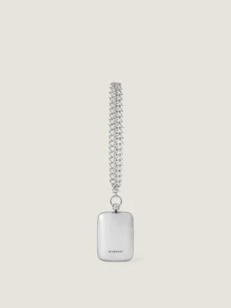 Micro-aftenclutch i metal og læder med kæde