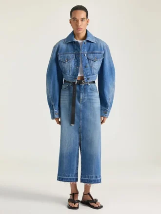 Midi-bukseskirt i mellemblå denim