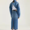 Midi-bukseskirt i mellemblå denim Midi-bukseskirt i mellemblå denim