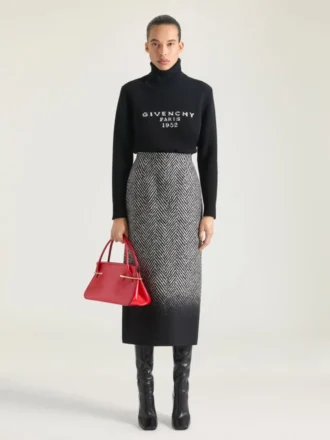 Midi-pencilskirt i uldblanding med sildebensmønster