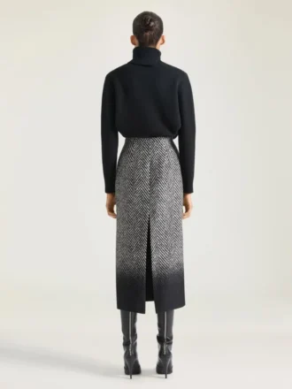 Midi-pencilskirt i uldblanding med sildebensmønster