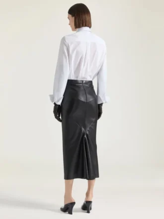 Midi-skirt med kickback-detaljer i nappalæder