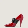 Pumps med skåret firkantet Givenchy-bånd i laklæder