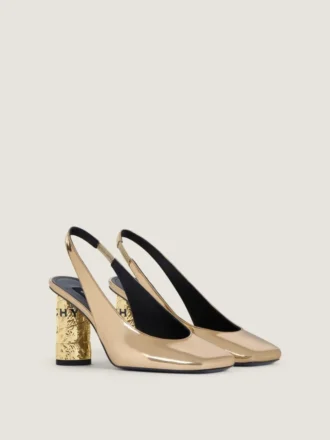 Slingback-sko med tape i læder med spejleffekt