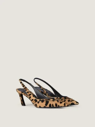Spidse slingback-pumps i pony-effekt læder med leopardmønster