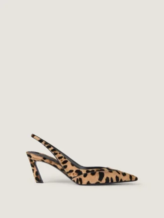 Spidse slingback-pumps i pony-effekt læder med leopardmønster