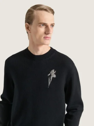 Sweater i uldstrik med krystalbroderi