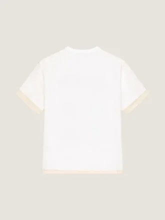 T-shirt i bomuld og organza med surrealistisk print