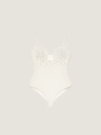 Udskåret bodysuit i strik med broderede perler Udskåret bodysuit i strik med broderede perler